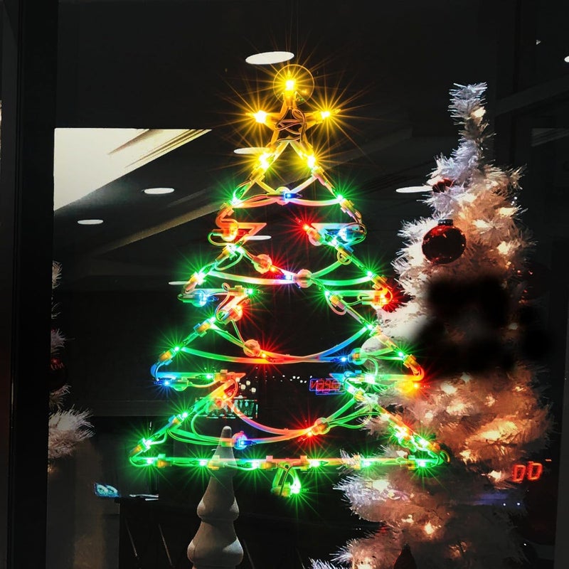 Just-pro Christmas Window Silhouette Lights, Lighted Christmas Tree Double Sided Decorations with 50 Count Incandescent Mini Light for Holiday Indoor Wall Door Glass Decor - Image 2